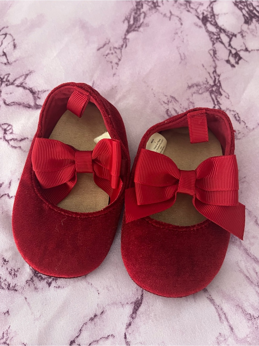$15 = 4 pairs - Baby Girls Red Velvet Bow Dress Shoes